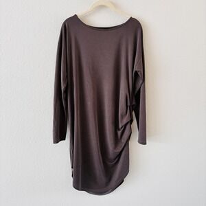 Lisa Bayne Brown Jersey Shift Dress Womens Size L Asymmetrical Lagenlook